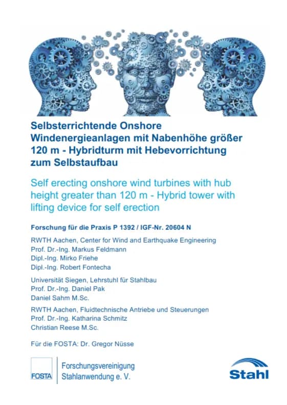 P 1392 - Selbsterrichtende Onshore Windenergieanlagen mit Nabenhöhe größer 120 m - Hybridturm mit Hebevorrichtung zum Selbstaufbau