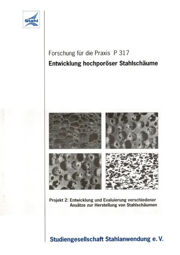P 317 - Entwicklung hochporöser Stahlschäume Projekt 2 - Entwicklung und Evaluierung verschiedener Ansätze zur Herstellung von Stahlschäumen