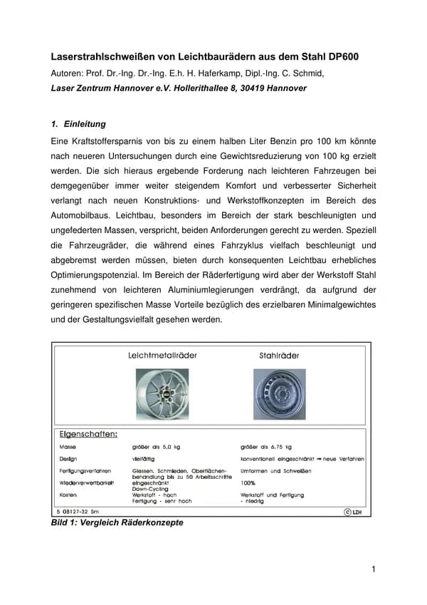 P 323 - Laserstrahlschweißen von Leichtbaurädern aus dem Stahl DP600