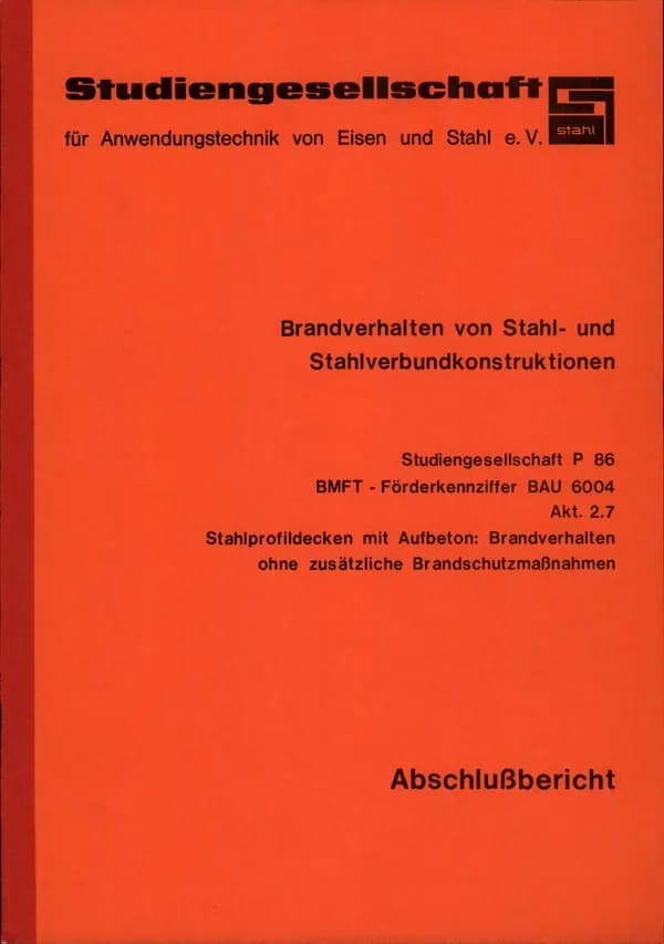 P 86 2.7 - Stahlprofildecken mit Aufbeton - Brandverhalten ohne zusätzliche Brandschutzmaßnahmen