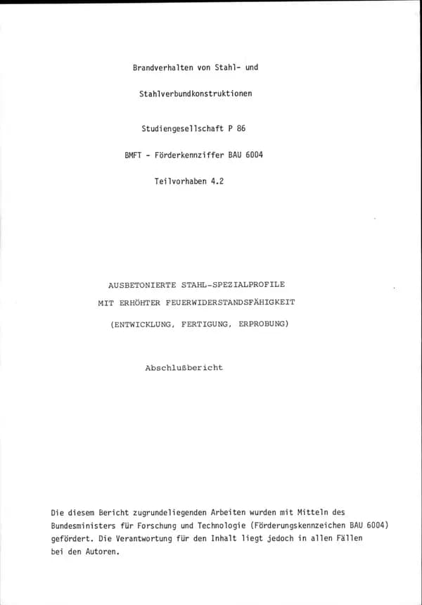 P 86 4.2 - Ausbetonierte Stahl-Spezialprofile mit erhöhter Feuerwiderstandsfähigkeit