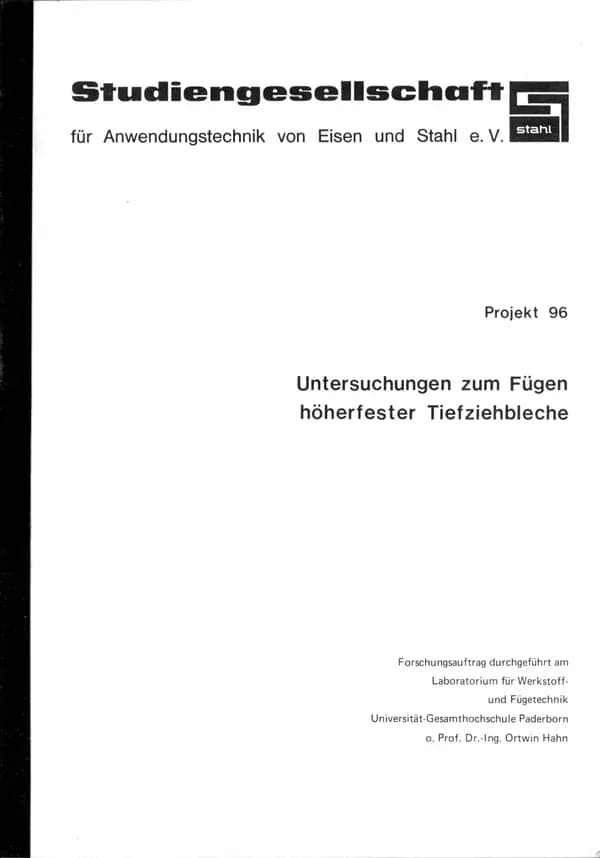 P 96 - Untersuchungen zum Fügen höherfester Tiefziehbleche