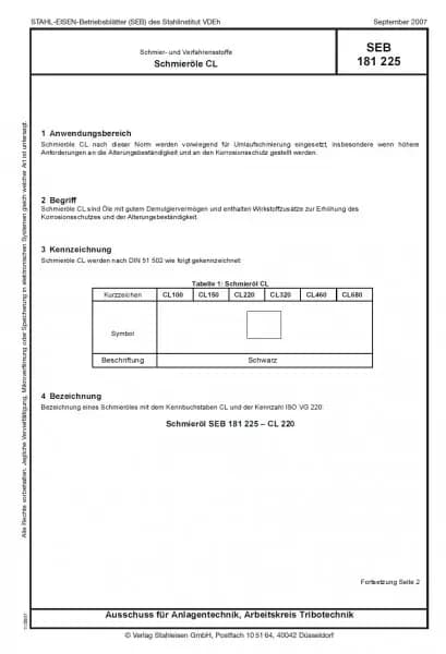 SEB 181 225: Schmierstoffe und Verfahrensstoffe Schmieröle CL