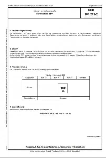 SEB 181 229: Lubricants and process fluids - Lubricating oils TDP