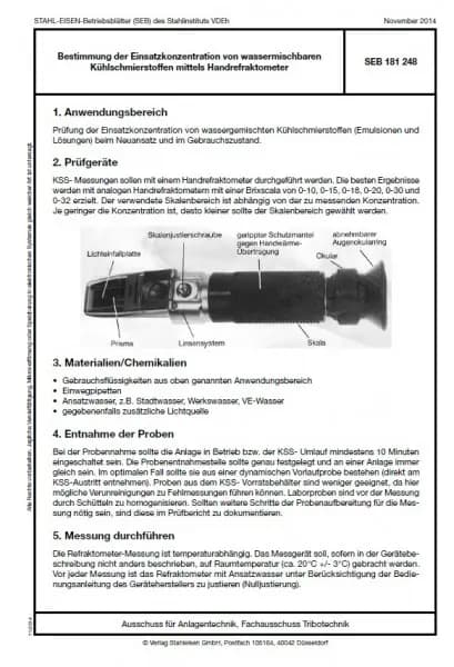 SEB 181 248: Determination of the application concentration of water-miscible cooling lubricants using a hand refractometer