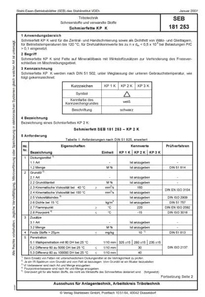 SEB 181 253: Schmierstoffe und verwandte Stoffe - Schmierfette KP K