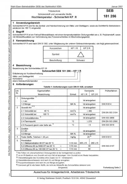 SEB 181 256: Schmierstoff und verwandte Stoffe - Hochtemperatur - Schmierfett KP R