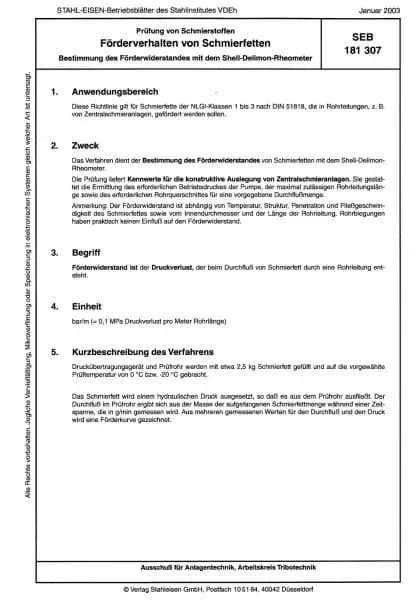SEB 181 307: Prüfung von Schmierstoffen - Förderverhalten von Schmierfetten - Bestimmung des Förderwiderstandes mit dem Shell-Delimon-Rheometer