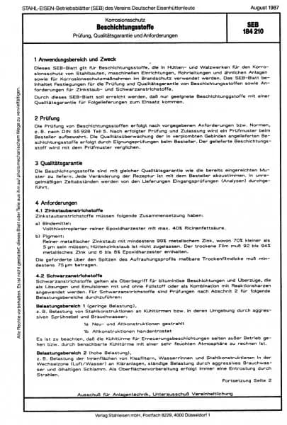 SEB 184 210: Beschichtungsstoffe - Prüfung, Qualitätsgarantie und Anforderungen