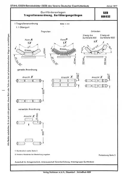 SEB 668 032: Belt conveyor systems - Idler roller arrangement, belt transition lengths