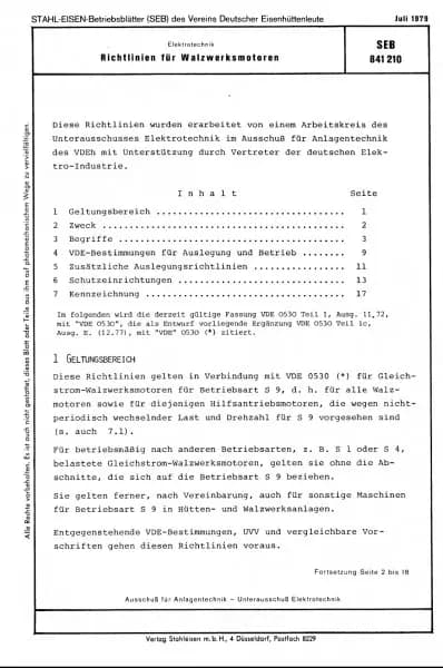 SEB 841 210: Richtlinien für Walzwerksmotoren