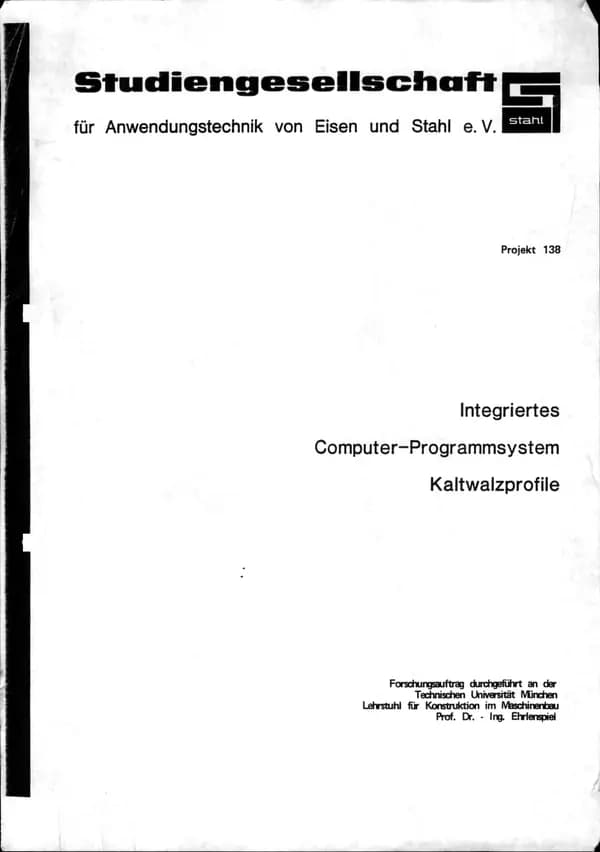 P 138 - Integriertes Computer-Programmsystem Kaltwalzprofile