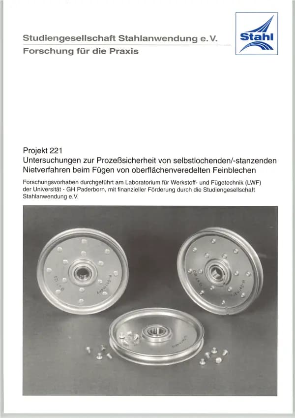 P 221 - Untersuchungen zur Prozeßsicherheit von selbstlochenden/-stanzenden Nietverfahren beim Fügen von oberflächenveredelten Feinblechen