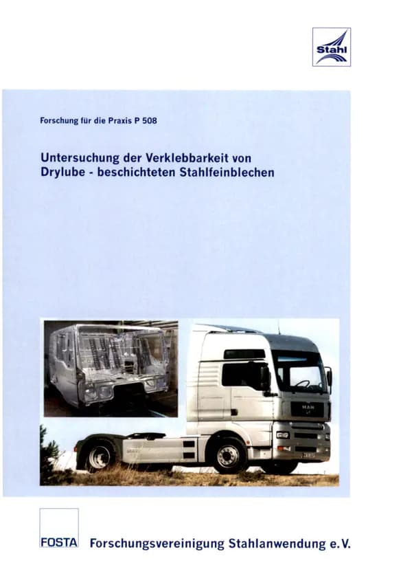 P 508 - Untersuchung der Verklebbarkeit von Drylube - beschichteten Stahlfeinblechen