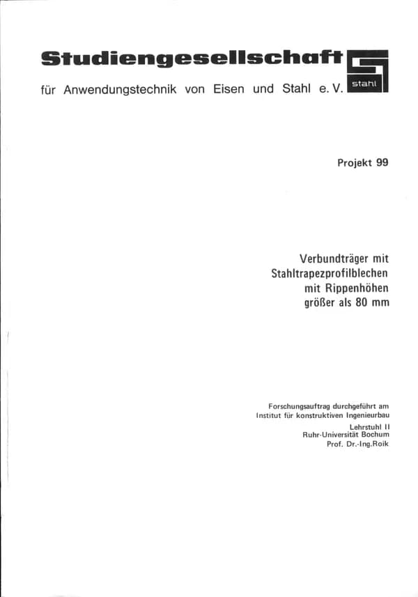 P 99 - Verbundträger mit Stahltrapezprofilblechen mit Rippenhöhen größer als 80 mm