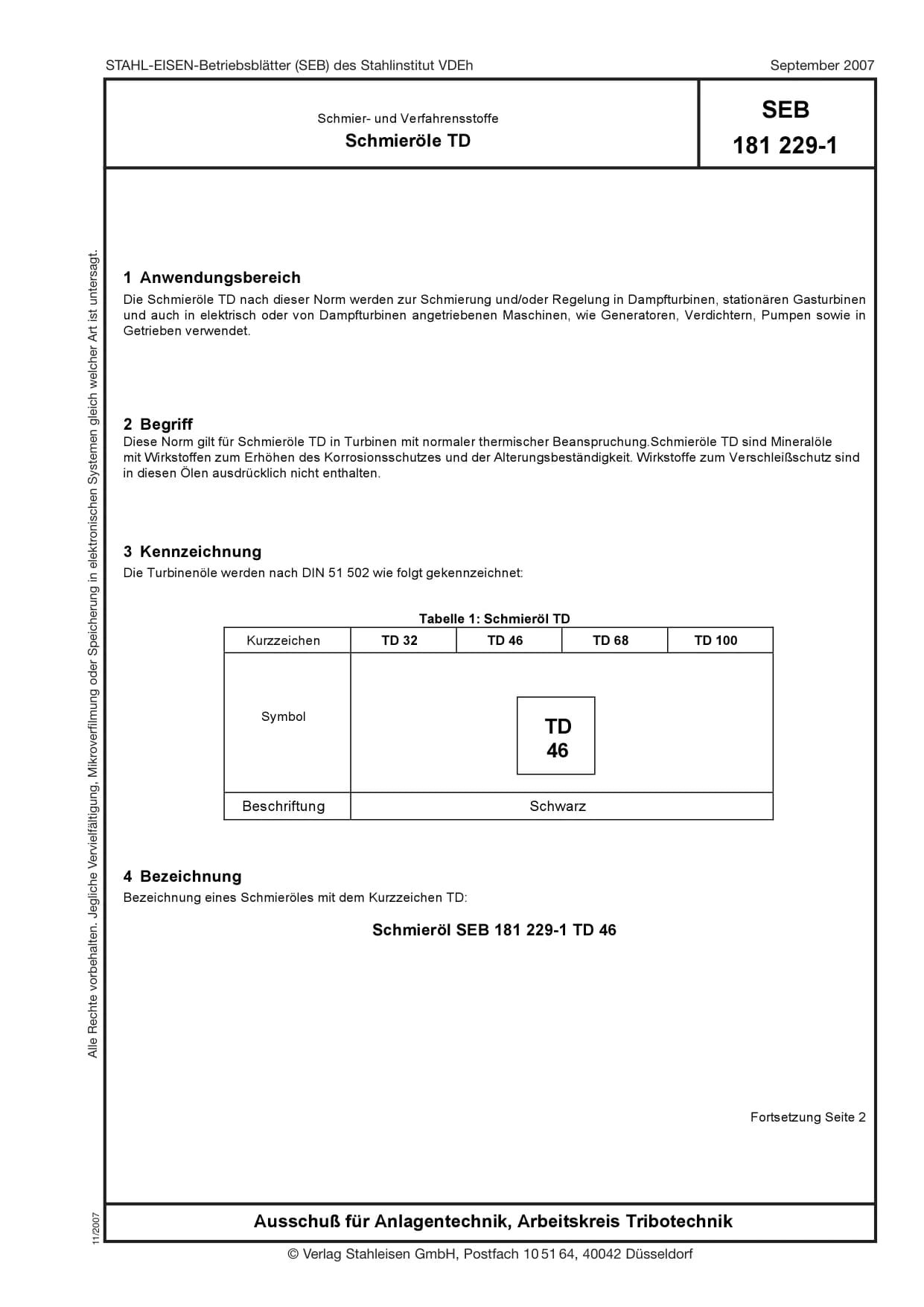 SEB 181 229: Lubricants and process fluids - Lubricating oils TD