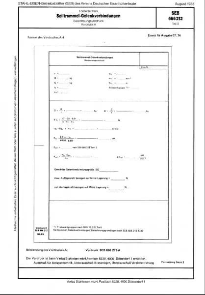 SEB 666 212: Rope drum articulated joints - Calculation form - Form A (Part 3)