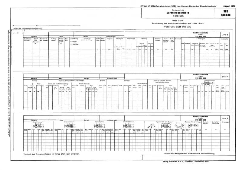 SEB 668 030: Gurtfördererliste - Vordruck