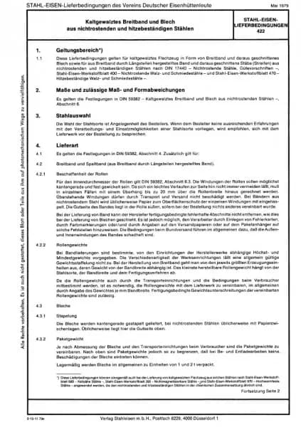 SEL 422: Kaltgewalztes Breitband und Blech aus nichtrostenden und hitzebeständigen Stählen