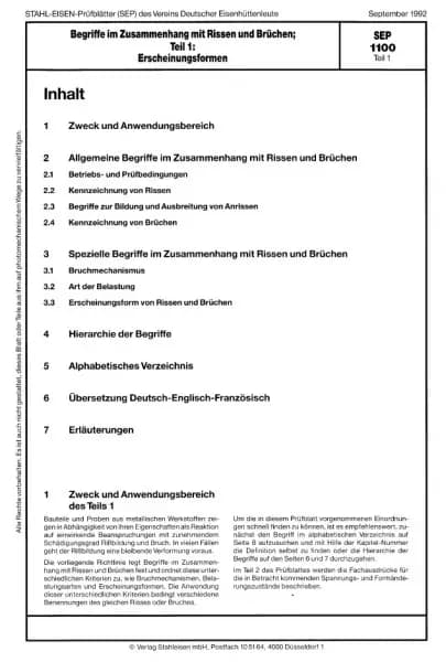 SEP 1100: Begriffe im Zusammenhang mit Rissen und Brüchen; Teil 1 Erscheinungsformen